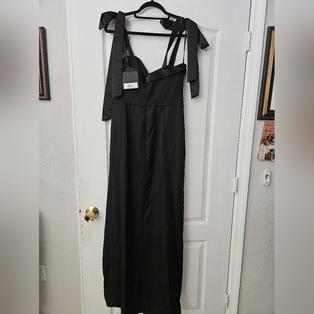 Ieena for Mac Duggal Black Square Neck Tie Strap Slit Gown Sz 8 NWT - Picture 7 of 13